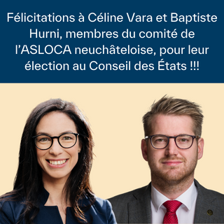 Félicitations à Céline Vara et Baptiste Hurni pour leur élection!